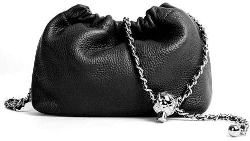 Joryin Kleine Umhängetasche für Damen, trendy, Knödeltasche, Clutch, Geldbörse für Damen, Abendtasche, Wolkengeldbörse, veganes Leder, Hobo-Tasche, Leder schwarz