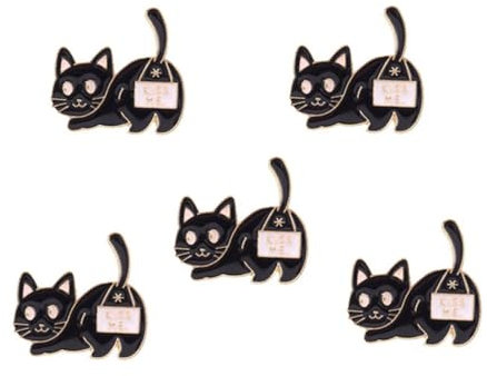 5 pcs Cartoon Black Cat Enamel Brooch Fun Kitten Kiss Me Cute Animal Alloy Badge Clothes Bag Pin Jewelry Accessories Gift for Friends