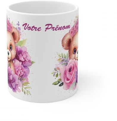 Jm-Déco Mug personnalisé personnalisable avec prénom ou petit texte - Idée cadeau - Mug original pour Enfant ou Adulte (Oursons)