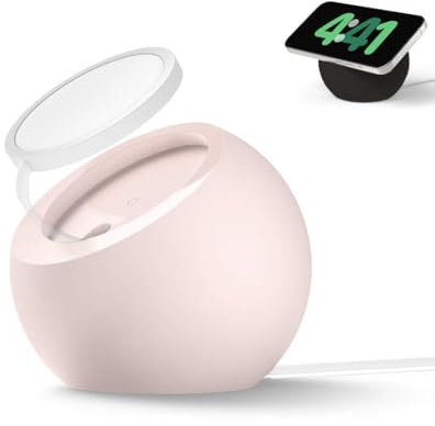 ICOVERI Support de Charge Compatible avec Charger Mag Safe en Silicone Premium, Station de Recharge sans Fil pour IP séries 15, 14, 13, 12 [Chargeur Non Inclus] (Rose)