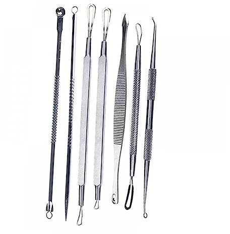FRCOLOR und Reinigungstools zur Mitesserentfernung 7 Stück Edelstahl und Effektive Pickelentfernung mit Verschiedenen Extraktoren für Hautpflege