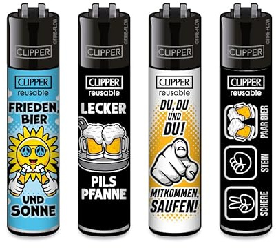 Clipper Feuerzeug 4er Set: (Bier Slogan)