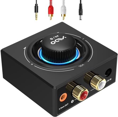 YMOO B06T3 Bluetooth Empfänger für Stereoanlage, HiFi HD AAC Bluetooth Adapter RCA und 3,5 mm, Musikübertragung vom Handy/Tablet/Laptop/MacBook zum kabelgebundenen Lautsprecher/Soundbar (B06T3Q1)