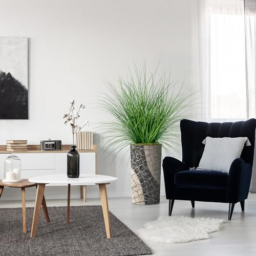 Artificial Tree in Geometric Pattern Planter, Fake Onion Grass Silk Tree for Indoor and Outdoor Home Decoration - 55 Overall Tall (Plant Pot Plus Tree)