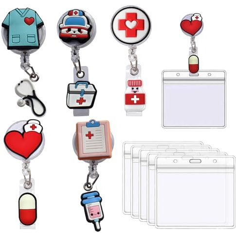 Tydezjl Porta Cartellino Infermiere Porta Badge Retrattile Infermiera, 5 Porta Badge Retrattile con 5 Porta Cartellino Trasparente per Medici, Carta d'identità con Clip per Infermieri