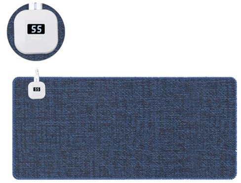 LANMOU Heated Desk Mat for Gaming - Electric Warm Mouse Pad with 5 Heating Levels & 4H Auto Shut-Off, Large Dark Blue (80 * 33cm)