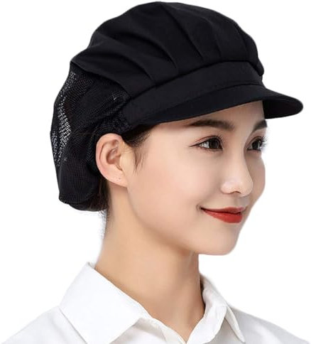 Cappello Cuoco Cucina,Cuffia Cucina Regolabile Donna in Cotone,Baker Cappello da Chef,Alimentare Ristorante Cucina Officina Retina per Capelli Raffreddamento Riutilizzabile Cibo(nero)