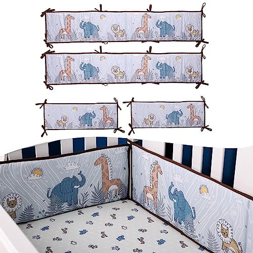 JIcloun Bettumrandung Nestchen, Nestchen für Kinderbetten Kantenschutz Baby Babybett, Atmungsaktive Polsterung, Kopfschutz Babybett Umrandungen, Rausfallschutz für Babybett,A1