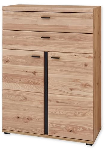 Aktenschrank in Altesche massiv, Old Artisan Oak Optik FSC-zertifiziert - Moderner Büroschrank mit 2 Türen und 2 Schubkästen - 90 x 124 x 38 cm (B/H/T)