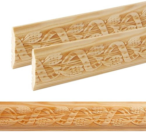 ben+camilla.com Ornament Leiste Holz für Möbel in 38 x 6 x 1000 mm | 2-er Set = 2 Meter | PK-146 mit 3D Blumen Kiefer | Zierprofile Friesenleiste Wandleiste Profilleiste