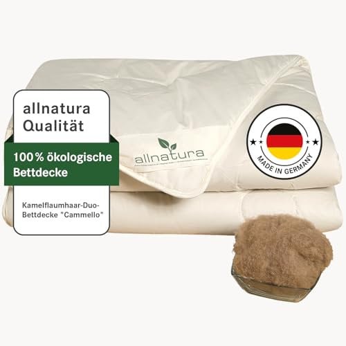 allnatura Kamelflaumhaar Duo-Bettdecke Cammello 135x200 - klimatisierend für 4 Jahreszeiten - Warmer Schlafkomfort mit Feuchtigkeits-Management - 100% nachhaltiges Kamelflaumhaar - Made in Germany