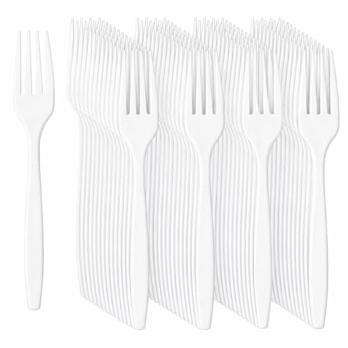 Tezraftaar® 1000 x Tithe Heavy Duty Plastic Forks Reusable White Cutlery Set BPA Free Durable Catering Wedding Kids Parties Picnic Traveling