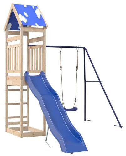 vidaXL Spielturm, Klettergerüst mit Dach Schaukel Rutsche, Kinder Kletterturm Spiel-Zubehör für Garten, Holz Spielplatz Spielhaus, Massivholz Kiefer