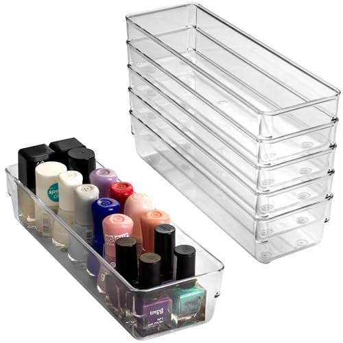6x Schubladen Ordnungssystem 24x8cm klar transparent 5,5cm für Bad Büro Box