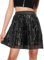 BALAYSIER Pailletten Rock Damen Elastischer Bund Glitzer Rock mit gefüttert Halloween Bühnenkleid(Schwarz, M)
