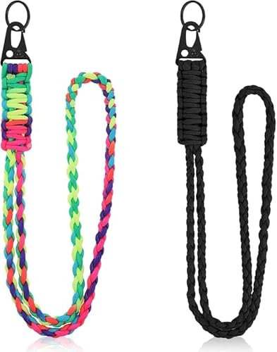 Viojrlly 2 Stück Regenschirm Seil Schlüsselanhänger, Long Neck Lanyard, Keychain Lanyard mit Karabiner für Schlüssel ID-Karte Handy Kamera aus Polyester, Klassisch, Mehrfarbig