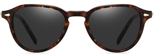 DUCO Runde klassische polarisierte Sonnenbrille für Männer Frauen Vintage Eyewear Acetat Rahmen UV400 Linse 2352 (Tortoise Rahmen Grau Linse)