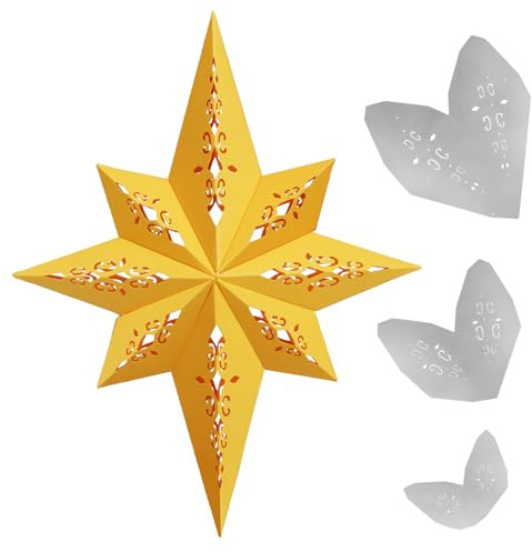BETESSIN Stern Stanzschablonen Weihnachten - 3er-Set Metall Prägeschablonen für 3D Weihnachtsstern zum Basteln - Faltstern Stanzformen für Weihnachten Deko