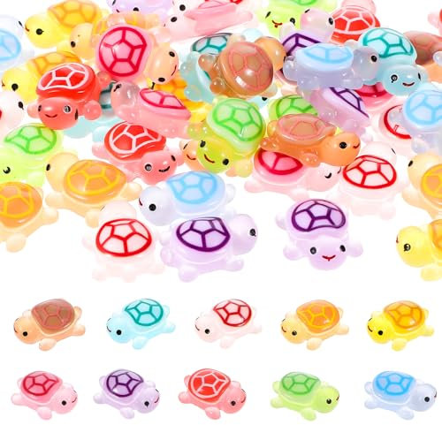 50 Stück Mini-Schildkröten Leuchtende Kunstharz Small Turtles Winzige Meerestiere Dekoration Süße Schildkrötenfigur für Tier-Mottoparty Puppenhaus Garten Mikromoos Landschaftsbasteln
