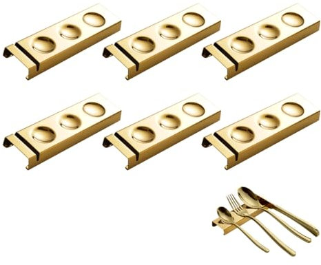 Cutlery Rests Stand for Chopsticks Spoon Fork Knife Stainless Steel Flatware Utensils Cutlery Stand Rest Holder for Home Restaurant Dinner Table Setting Set of 6 (Gold, 14.5X4.5X1.5CM)