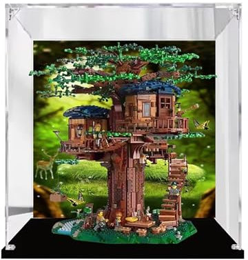 Acryl-Vitrine für Lego 21318 Baumhaus-Modell, 3 mm staubdichte Schaukasten, Vitrine kompatibel mit Lego 21318 (Modell nicht im Lieferumfang enthalten) (Hintergrundbau 3 mm)