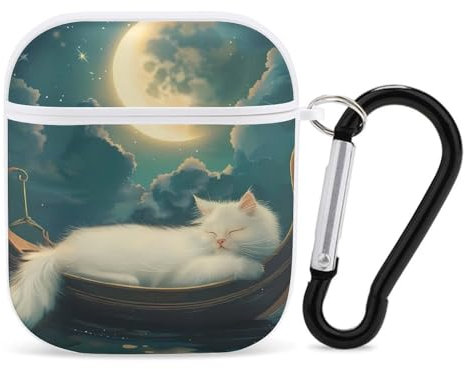 Cat Boat And Ocean Sleeping Earphone Case PC Bluetooth Headphone Case Compatible with Airpods 1/Airpods 2 White-style