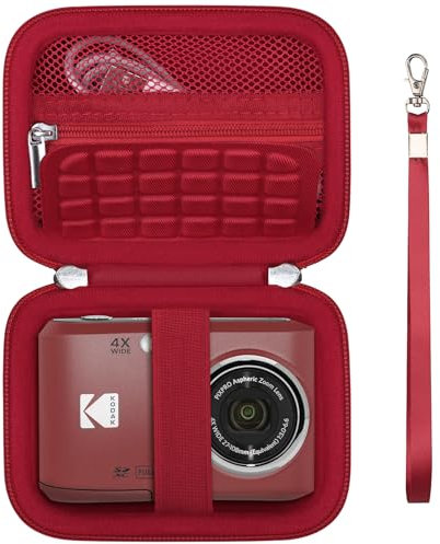 Supmay Digital Camera Case Compatible with Kodak PIXPRO FZ45 FZ55 FZ53 FZ43 Digital Camera, Vlogging Camera Storage Holder Travel Bag with Mesh Pocket for Battery, USB Cable, SD Card, Red