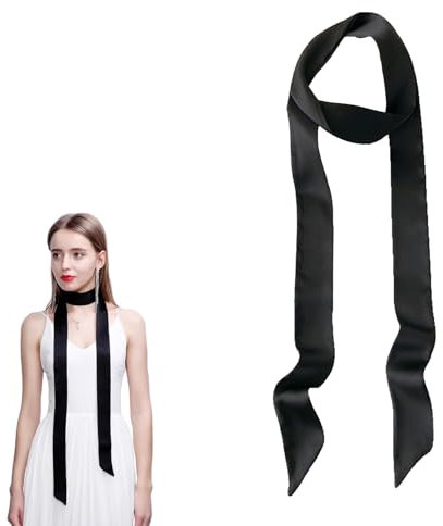Damen Satin Gürtel aus Seidentuch Stoff,Seidenschal,Taillengürtel und Halstuch für Frauen,Vielseitiges Krawatte Damen Band als Schal Oder Stoffgürtel,Weicher Accessoire für Kleider und Hüte(Schwarz)