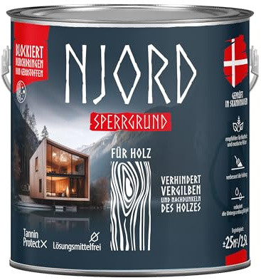NJORD Sperrgrund Holz Isoliergrund Farblos 2,5 L Gute Haftung Verfärbungsfrei Fleckenfrei Hartholz Exotenholz