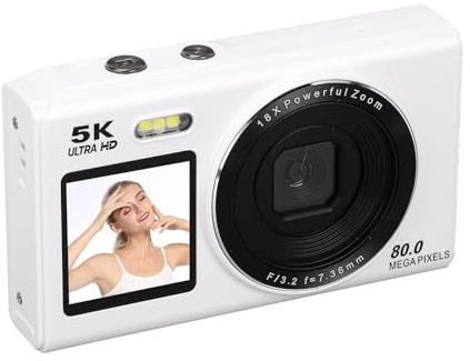 5K Digitalkamera, 80 MP UHD -Dual -Screens -Kamera mit Taschenlampe, 18 -Fach Digitaler Zoom, Autofokus, Selfie -Kamera -Punkt und Dreh Digitalkamera für die Reisefotografie (32GB)