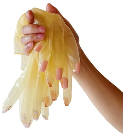 FHUILIJH Ultra Thin Clear Latex Cosplay Gloves - Long Gloves For Women - with Nails for Cosplay Performance,Yellow,M