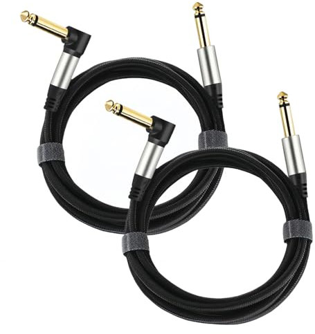 Adoerpai 2-Pack Guitar Cables 1/4 Inch 6.35mm Male to Male Jack Right Angle to Straight Nylon Braided TS Mono Instrument Cable (2m-2 pack)