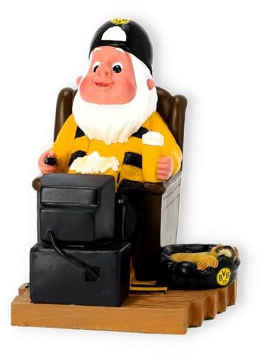 Borussia Dortmund BVB Gartenzwerg Fernsehsessel, 19 x 14,7 x 17,8 cm, Handbemalte Deko-Figur, Fan-Artikel