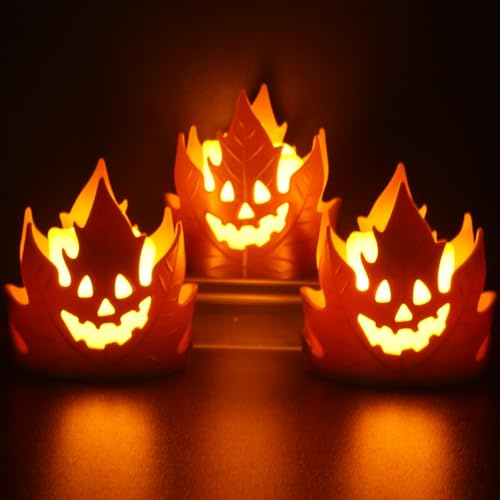 Candele a LED per Halloween, 3 pezzi, fantasmi, Halloween, candele senza fiamma, candele decorative, luci a LED, a batteria, decorazione per l'autunno