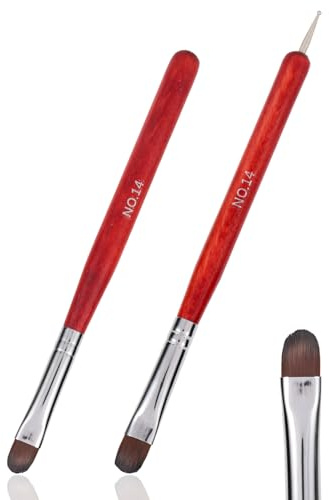 2pcs French Brush for Nails, 2 Way French Tip Brush with Dotting Tool Single-Head Clean Up Brushes Gel Nail Polish Nail Design Tools for Professional Manicure