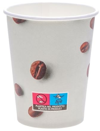 ECOPICNIC Lot de 1000 gobelets jetables 250 ml Ø 80 mm Gris Grand paquet de gobelets à café avec motif haricots Gobelets en papier à emporter pour café, thé, boissons chaudes, restauration, bureau
