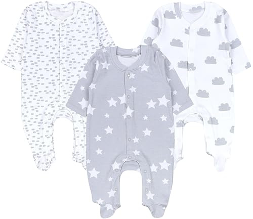 TupTam Baby Jungen Schlafstrampler mit Fuß 3-er Pack