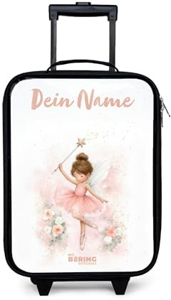 NoBoringSuitcases© Kinderkoffer Klein Personalisiert mit Name Reisekoffer | 48x31x19 cm - Kleiner Kinder Koffer mit LED Rollen Ultraleicht Mini Fee - Rosa