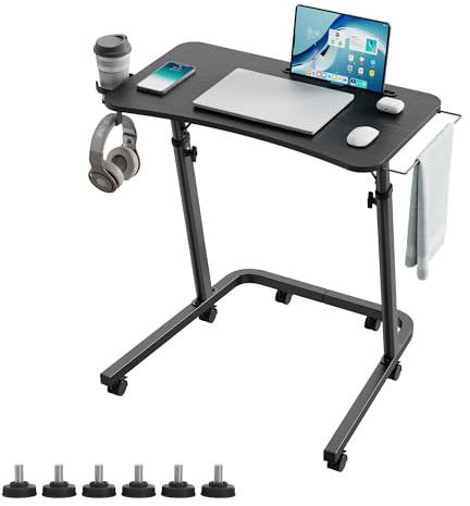 CNTSLNB Adjustable Height Standing Desk for Walking Pad, Mobile Treadmill Desk with Hooks, Cup Holder, Portable Rolling Laptop Table with Wheels for Home Office Work Bike Cycling Trainer, Black