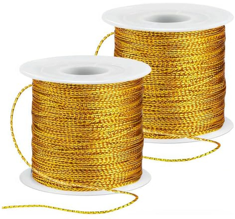 CM-UHNM Cordoncino dorato metallizzato, 200 m, non elastico, filo dorato, per fai da te, per artigianato, matrimoni, decorazioni o confezioni regalo