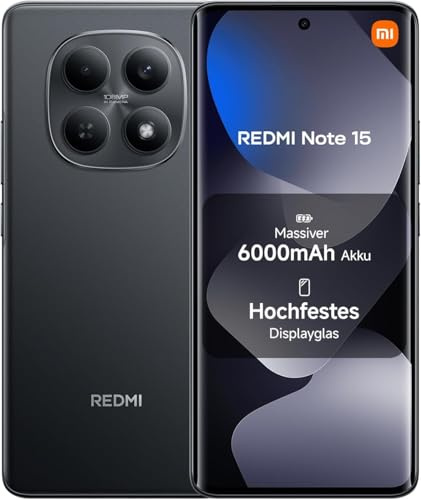 XIAOMI Redmi Note 15 4G Smartphone 8+256 GB– 6000-mAh-Akku, wassergeschützt, 108-MP-Kamera, 6,77 FHD+ Display, Schwarz