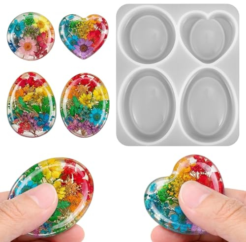 4 Designs Silicone Moulds for Resin, Ymapinc Thumb Worry Stone Moulds Silicone, Rock/Gemstone Shapes, DIY Molds for Epoxy Resin Casting