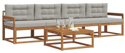 vidaXL Outdoor-Sofagarnitur mit Kissen 5 pcs Natürlich und Hellgrau