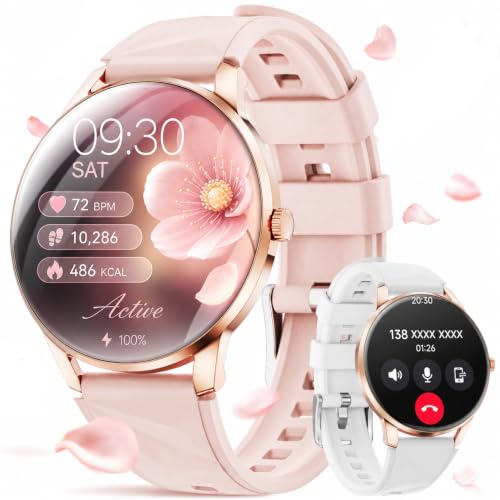 Smartwatch Damen Rund mit Telefonfunktion - 1,32 AMOLED Display, Fitnessuhr Damen mit Herzfrequenz, SpO₂ & Schlafmonitor, Schrittzähler, 110+ Sportmodi, IP68, 2 Armbänder, für iOS & Android (Rosa)