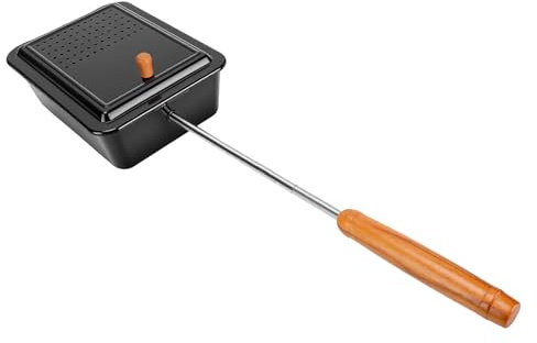 Alomejor Popcorn-Pfanne, Gusseisen-Herd-Popcorn-Maker mit Antihaftbeschichtung, Langer Buchenholzgriff, 4-teiliger Altmodischer Popper für Camping, Zuhause, Offenes Feuer