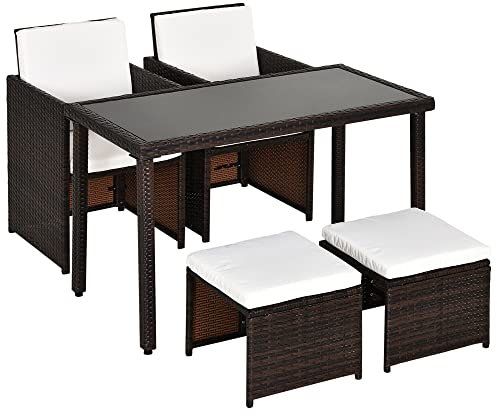 Outsunny 2 Seater Rattan Cube Garden Furniture Set, Rattan Dining Set Brown