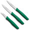 Arcos Set 3 Cuchillos Peladores. 3 Cuchillos Peladores Acero Inoxidable y Mango Ergonómico Polipropileno para Cortar Frutas, Verduras y Tubérculos. Serie Nova. Color Verde.