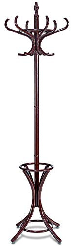 COSTWAY Coat Rack, 12 Hooks Freestanding Clothes Hat Hanger Stand with Umbrella Holder, Solid Wood Display Hall Tree Storage Organiser Unit for Home Bedroom, Hallway, Entryway and Office (Mahogany)