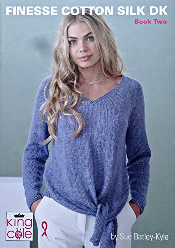 Finesse King Cole Cotton Silk DK Pattern Book 2 / Waistcoats/Cardigans, Blue Cream Grey Pink Purple