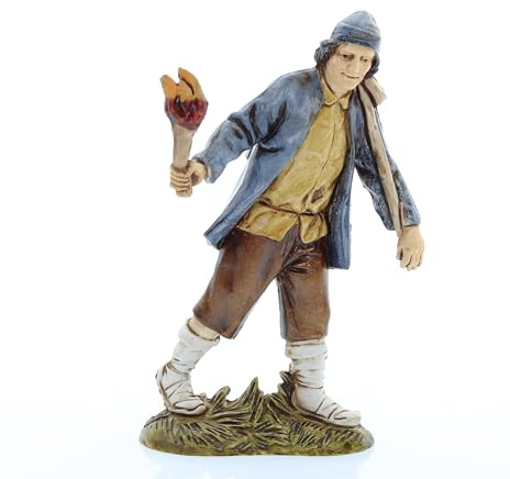Moranduzzo Mann mit Fackel für Krippe 10 cm Maßstab 1:20 - Unzerstörbare Krippenfiguren - Stil 700', Handbemalt, Offizielles Produkt, Hergestellt in Italien, Bildhauer M. Landi